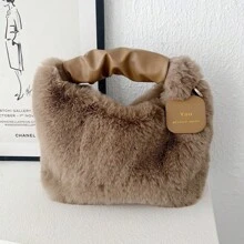 1 buc Geantă de machiaj la modă de înaltă calitate, geantă de mână de pluș, geantă de depozitare pentru cosmetice pentru femei, geantă de machiaj pentru femei, genți de călătorie pentru doamne, pentru cadouri de ziua de naștere pentru femei, geantă organizatoare de pluș, geantă de călătorie pentru doamne