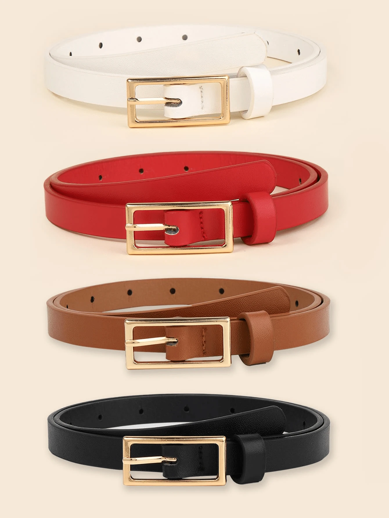 4pcs/Set Kids' Multi-Hole Buckle Waist Belt, Versatile & High-Quality PU Leather - 70 - View 1