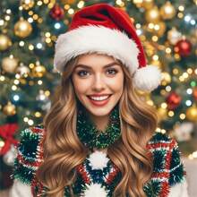 1 件高品质柔软毛绒圣诞帽头饰，成人派对服装圣诞装饰配件，圣诞派对装饰（实际产品可能与图片不同） - 彩色 - 查看 10