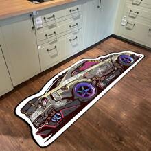 1pc Graffiti Car Pattern Carpet, Stylish Thick Crystal Velvet Printing Irregularly Shaped Rug, Soft & Durable For Living Room, Bedroom, Kitchen, Bathroom, Laundry Room, Hallway, Entryway, Game Room, Boy's Room Decoration
