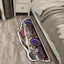 1pc Graffiti Car Pattern Carpet, Stylish Thick Crystal Velvet Printing Irregularly Shaped Rug, Soft & Durable For Living Room, Bedroom, Kitchen, Bathroom, Laundry Room, Hallway, Entryway, Game Room, Boy's Room Decoration