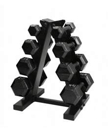 Cap Barbell 100 Lb Cast Iron Hex Dumbbell Weight Set With Rack, Black - Black - View 4