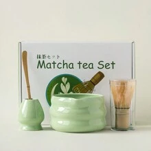 Set de té matcha de 4/5 piezas, tazón verde claro, juego de batidor de matcha, tazón de cerámica con vertedor para comenzar con el té matcha tradicional, para el hogar, restaurante, salón de té, fiesta de té, accesorios de té, de vuelta a la escuela