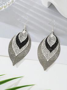 1 Pair Bohemian Style Exaggerated Hollow Multilayer Leaf Shaped Earrings, In Gold, Green And Black, Suitable For Women Daily Wear, Gift For Mom, Sister, Girlfriend