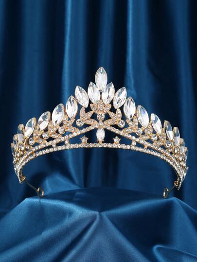 1 peça Vintage Ouro Barroco Rainha Casamento Cristal Strass Coroa Enfeite de Cabelo - Luxuoso Elegante Gotejamento Cristal Floral Guirlanda Headpiece Para Mulheres Vestido de Noiva Jóias