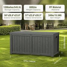 100 Gallon Outdoor Storage Box - Deck  Waterproof Patio Furniture, Garden Tools, Cushions, Pool Accessories Outside Storage Resin Box,Light Brown - Black - View 8