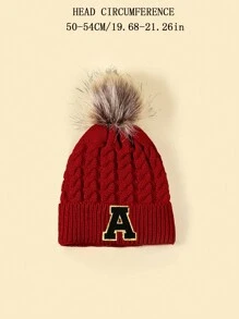 1pc Kids Letter Pattern Fleece Beanie Hat, Winter - Rose Red - View 3