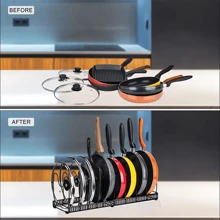 Living And Home Expandable Pot Pan Organizer Rack With 10 Adjustable Compartments,Pot Lid Organizer Holder,Pan Organizer Rack,Kitchen Storage Shelf Organizer For Cabinet Countertop Cupboard