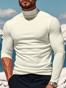 Men Regular Fit Basic Lightweight Long Sleeve Pullover Top Mock Turtleneck T-Shirt - Black - View 13