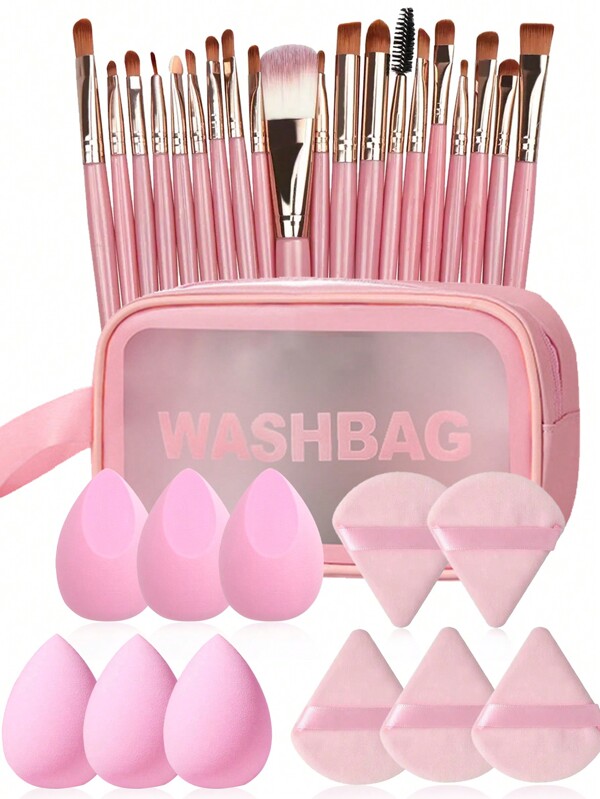 32 Stücke Make-up Pinsel Set, beinhaltet Make-up Schwamm, Puder Puff, Foundation Pinsel, Rouge Pinsel, Gesichtspinsel, Augenpinsel, Augenbrauenpinsel, Make-up Schwamm, gemischter Pinsel, Abdeckstift Pinsel, Make-up Schwamm, Samt Dreieck Puder Puff, Kosmetik Schwamm, Make-up Blender, Make-up Werkzeuge weich & hautfreundlich, latexfreier Schwamm & Puff, geeignet für alle Hauttypen, Rouge, Foundation, Feuchtigkeitscreme und Puder Puff, Trocken- & Nasspuff