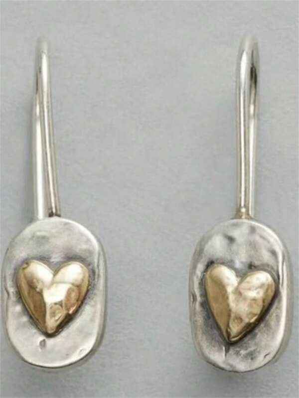 1 Pair Retro Bohemian Style Geometric Hammer Textured Yellow Heart Clip-On Earrings, Suitable As Jewelry Gifts For Women To Wear Daily, Party, Travel