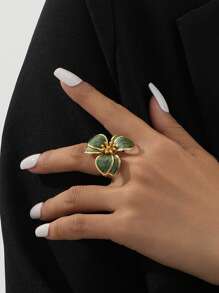 1pc Sweet Flower Oil Drop Design Ring For Women, Suitable For Dating, Engagement, Gift Valentines