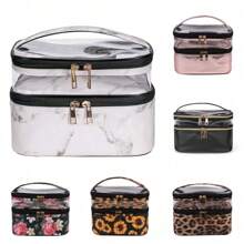 Large Double Layer Toiletry Cosmetic Bag Portable Storage Pouch Travel Zipper Makeup Organizer - C - View 10