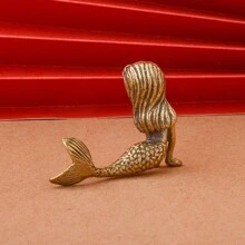 1pc Brass Imitated Fox Figurine, Metal Craft Micro Landscape Ornament Gift Birthday Gifts Graduation