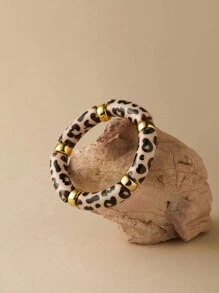 ORNAPEADIA 1条波西米亚风豹纹纯色树脂弹力手链，适合女性日常佩戴和聚会，可作礼物 - 圓形 - 查看 11