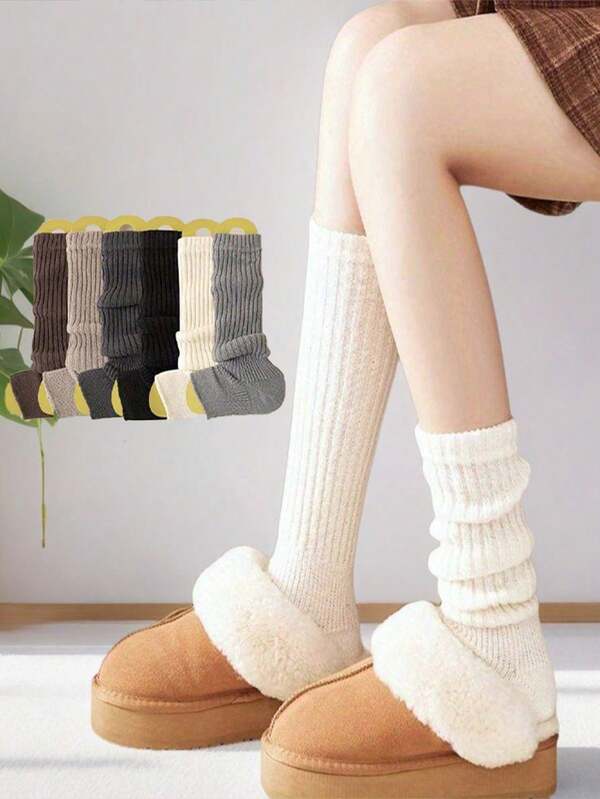 1 Pair Women's Autumn/Winter Leg Warmers, Warm & Comfortable, Stacking Leg Warmers Covering Ankle, Simple Solid Color Fashion