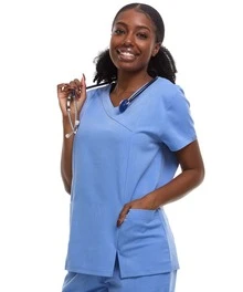 Scrub Sets In Regular And Petite Stretchy Scrubs For Women Set Of Scrub Top And Scrub Pants - HEATHER BLUE - 查看 3