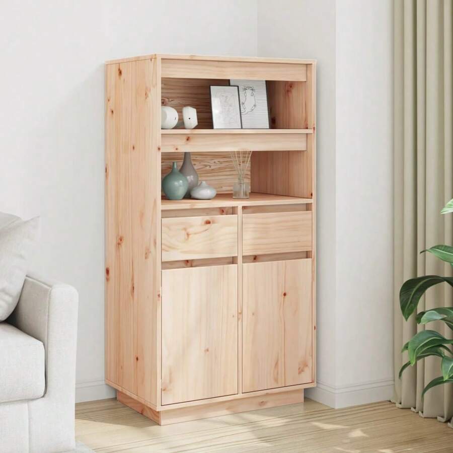 Solid Pine Highboard 60x4165 Cm Stylish Storage Cabinet For Living Room And Dining Area - Brown - View 1