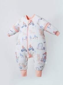 儿童天鹅绒圆点毛绒分腿睡袋 幼儿男女童卡通印花可拆卸袖子舒适睡袋 - 彩色 - 查看 13