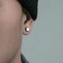 1 Piece Black & Silver Clip-On Earrings, Magnet Stud Earrings, Geometric Design, Free-Choice, Non-Pierced Unisex Earrings, Hipster Accessories