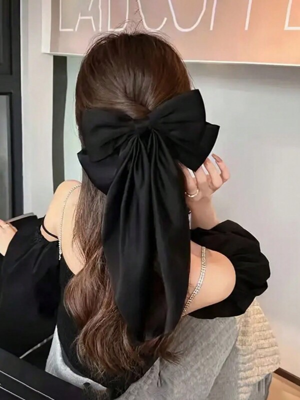 1pc Large Black Hair Bows Vintage Bow Hair Clip Elegant Solid Color Ribbon Bowknot Shaped Hair Clips Hair Decoration For Women And Daily Use Valentines Claw Clips Hair Claws Hair Barrettes, School Stuff
