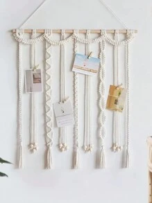 1 pieza, Expositor de fotos de pared de macramé con pinzas, marco de fotos collage estilo bohemio con cuentas de madera, guirnalda de fotos con pinzas, regalo para dormitorio, apartamento, sala de estar, aula