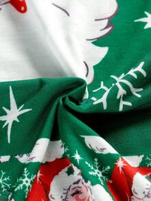 Santa Claus & Snowflake Graphic Asymmetrical Neck Casual T-Shirt, Spring And Autumn - Green - View 9