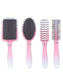 4 - Piece Set Including Square Air - Cushion Comb, Round Air - Cushion Comb, Curling Comb And Tail - Pointed Comb. It Is A Versatile Styling Comb Suitable For Hairdressing, Curling, Massaging. - Pink - View 2