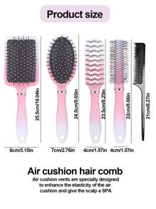 4 - Piece Set Including Square Air - Cushion Comb, Round Air - Cushion Comb, Curling Comb And Tail - Pointed Comb. It Is A Versatile Styling Comb Suitable For Hairdressing, Curling, Massaging. - Pink - View 10