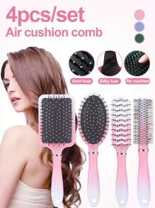 4 - Piece Set Including Square Air - Cushion Comb, Round Air - Cushion Comb, Curling Comb And Tail - Pointed Comb. It Is A Versatile Styling Comb Suitable For Hairdressing, Curling, Massaging. - Pink - View 1