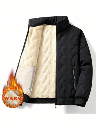 男士基础款拉链泰迪绒加厚羽绒服，防风保暖天鹅绒外套，冬季