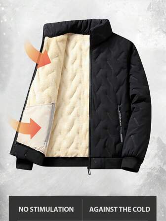 男士基础款拉链泰迪绒加厚羽绒服，防风保暖天鹅绒外套，冬季