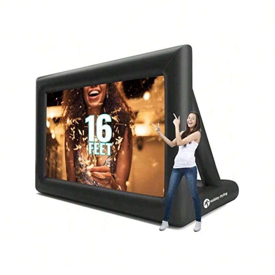 Holiday Styling 16FT Inflatable Outdoor Projector Screen – 200" Blow Up TV & Movie Screen W. Thick, Airtight Material For Portable Front/Rear Projection - Backyard Movie Night, BBQ, Pool Party - 192 inch - View 1