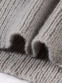 Oversized Casual Knit Sweater With Pearled Texture, Streetwear Style, Unisex Design, Long Sleeve Cropped Pullover With Distressed Details, Round Neck, Suitable For Autumn And Winter - Grey - View 9