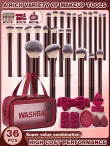 6/10/25/36PCS Makeup Tools Set Including:1pc Multi-Functional Zipper Toiletry And Cosmetic Bag Waterproof+25PCS Makeup Brush Sets+2PCS Makeup Sponges+4PCS Triangle Powder Puffs+1pc Hairband+2PCS Hand Bowl Strap+1pc Makeup Brush Cleaning Tools - Multicolor - View 13