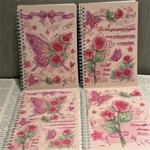 4pcs/Set 480-Page Rose & Butterfly A5 Spiral Bound Notebooks - Personalized Design With Perforated Lines, Perfect For Students & Romantics, Ideal For Journaling, Writing & Creative Expression