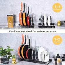 Living And Home Expandable Pot Pan Organizer Rack With 10 Adjustable Compartments,Pot Lid Organizer Holder,Pan Organizer Rack,Kitchen Storage Shelf Organizer For Cabinet Countertop Cupboard