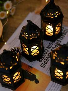 1/2/4 pièces Lanterne hexagonale portative de Ramadan (pile incluse), porte-bougie LED de style européen rétro simulé, imitant les effets de la lumière de bougie réelle, décoration de fête, décoration extérieure, décoration de jardin, convient pour les festivals quotidiens, Halloween, Noël, Action de grâce - Idéal pour les jardins, à l'intérieur, les chambres à coucher, les tables et l'extérieur