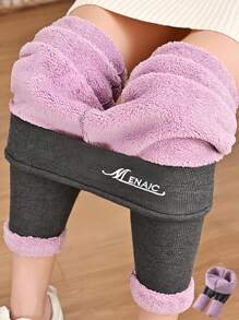 1 Stück 400g dicke Wolkenfleece Leggings für Damen, hoher Bund, Thermo, modische Stickerei
