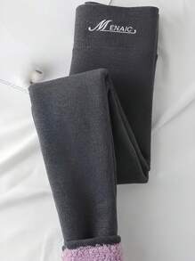 1 Stück 400g dicke Wolkenfleece Leggings für Damen, hoher Bund, Thermo, modische Stickerei