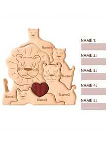 1pc Customized Wood Cute Lion Shaped DIY Puzzle Craft Decor, Laser Engraved Printed Name, Unique Family Puzzle Customized Souvenir, Suitable As , Valentine's Day Gift Gifts Birthday Graduation