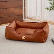 1pc Dog/Cat Leather Cushion Bed, Polyester Filled, No Assembly Needed, Durable & Easy Clean, Suitable For All Dog/Cat Breeds And All Seasons