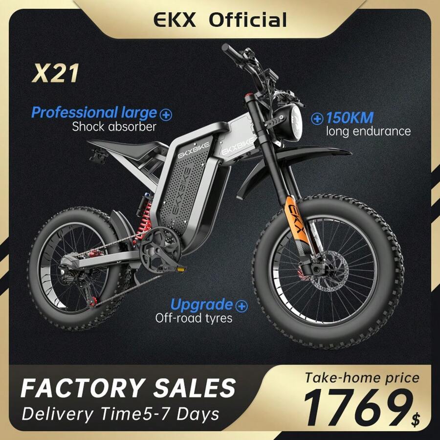 EKXBIKE EKX X21 Adults Electric Bike 2000W 48V35AH Li-Ion Battery 55km/H Snow Electric Motorcycles 20"*4.0 Off Road Tyre Mountain Ebike