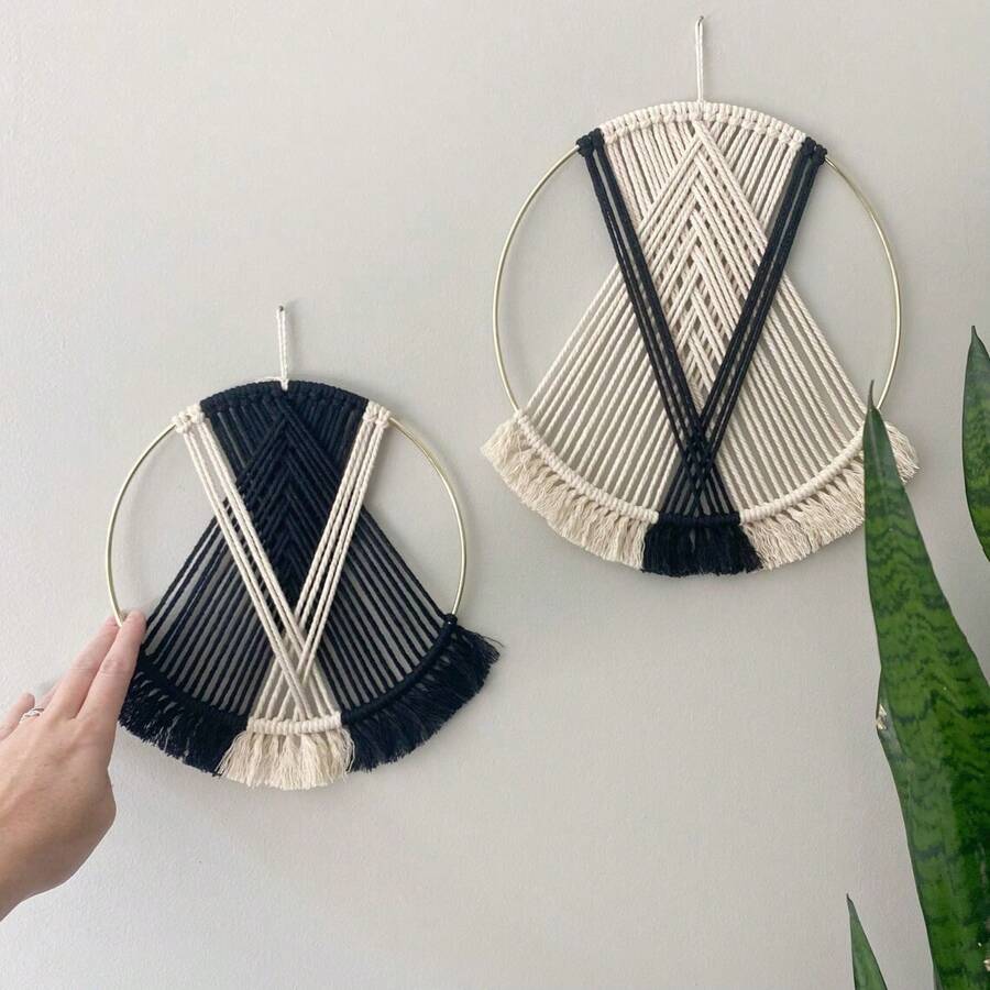 1 szt. ręcznie robiona makrama ścienna, boho styl minimalistyczny okrągły gobelin ścienny