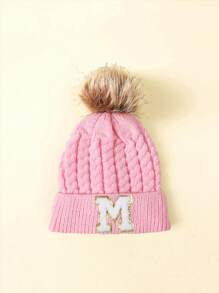 1pc Children Letter Pattern Winter Brimless Knit Beanie Hat - Pink - View 9