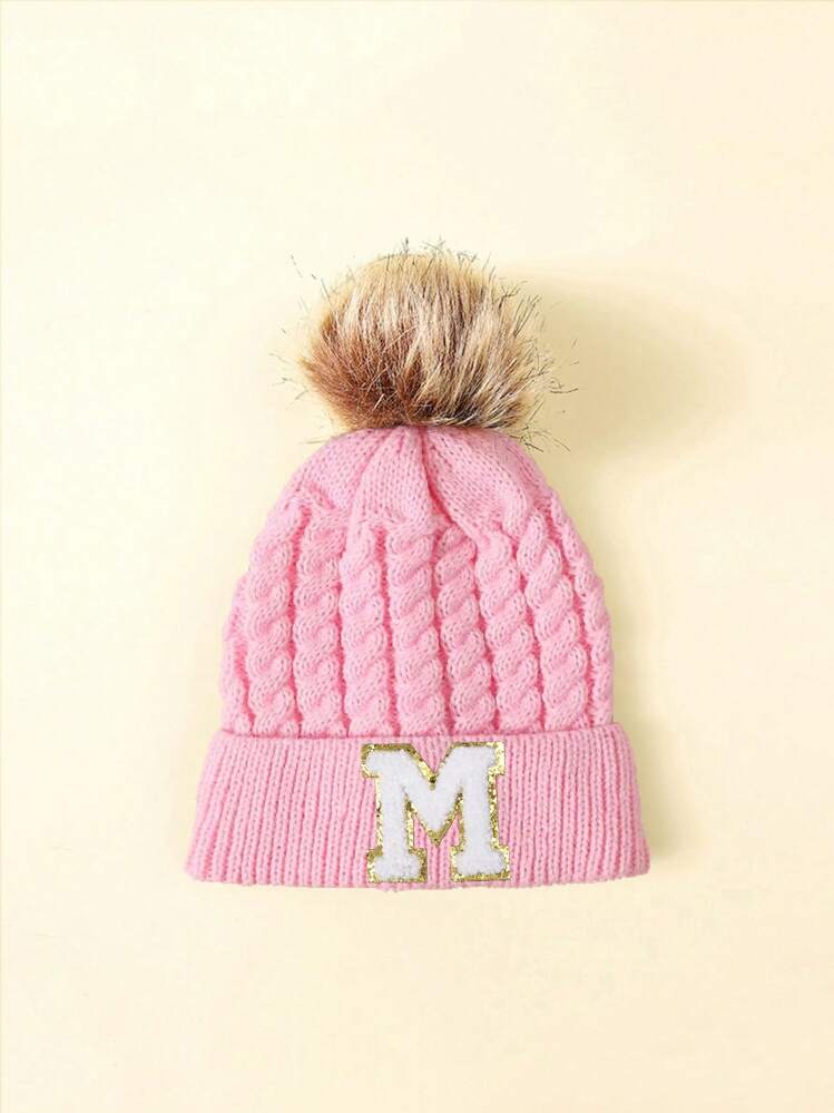 1pc Children Letter Pattern Winter Brimless Knit Beanie Hat - Pink - View 9
