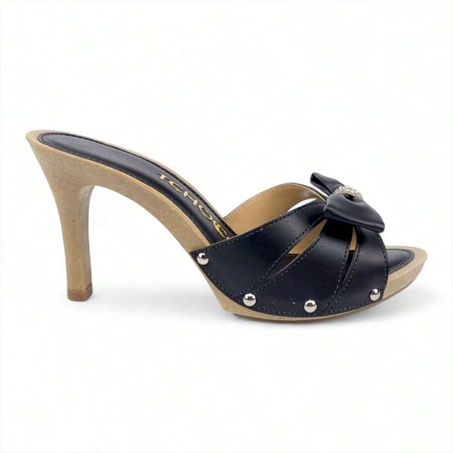 Tchocco Thin Heel Clog With Bow And Rhinestones - 黑色 - 查看 1