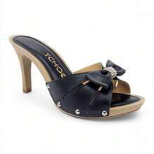 Tchocco Thin Heel Clog With Bow And Rhinestones - 黑色 - 查看 3