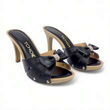 Tchocco Thin Heel Clog With Bow And Rhinestones - 黑色 - 查看 2