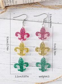 1对嘉年华小丑帽和鸢尾花亮片流苏亚克力吊坠耳环，嘉年华派对游行耳环，礼物 - 彩色 - 查看 5